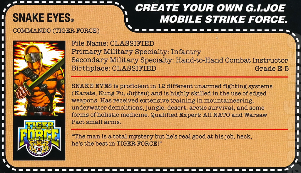Snake Eyes v5 (Tiger Force) bio card